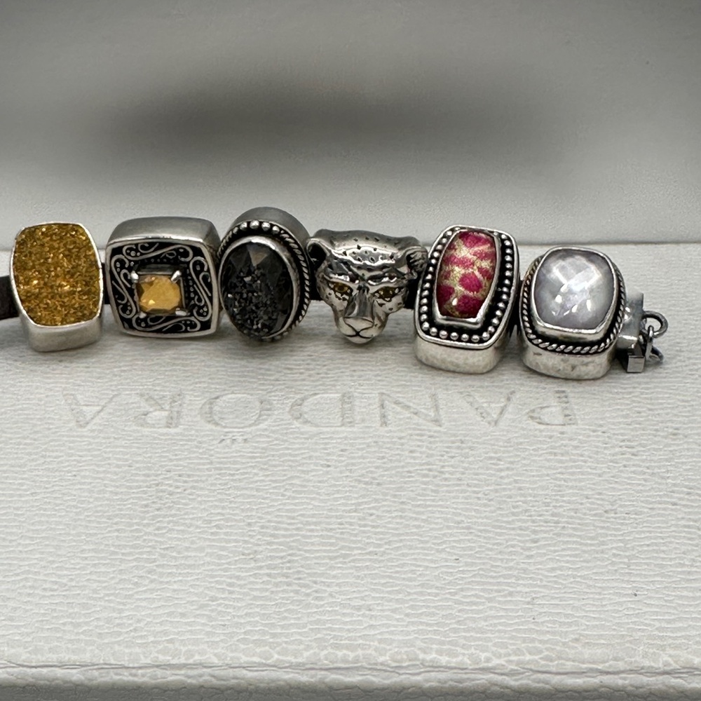 “On the Prowl” LORI BONN ” Sterling & Gemstones SLIDE ON Charms Bracelet!